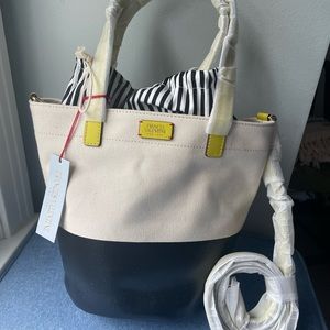 Frances Valentine Large Dipped Bucket Bag with Strap. Black Yellow NWT!!